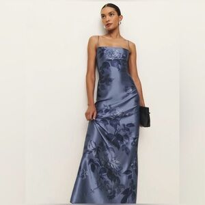Reformation Frankie Trieste Border Blue Floral Maxi Dress